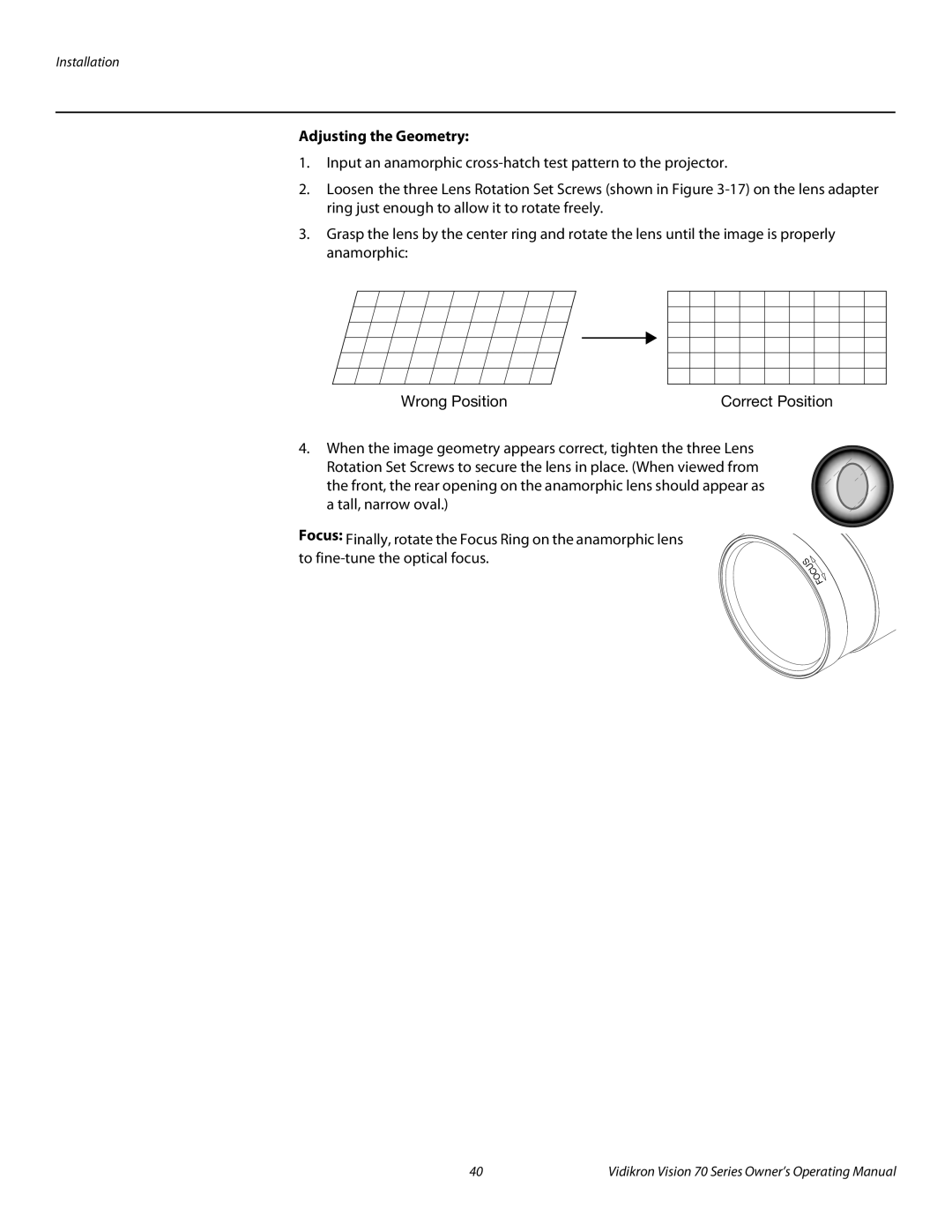 Vidikron SERIES 1080p manual Adjusting the Geometry 