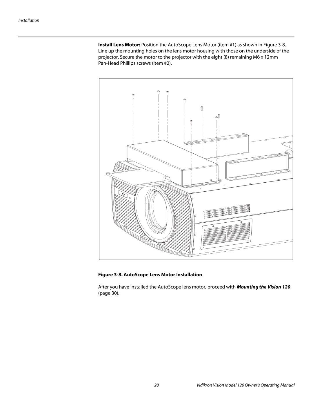 Vidikron v120 manual AutoScope Lens Motor Installation 