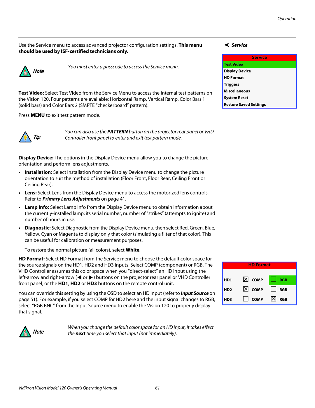 Vidikron v120 manual Service, HD Format 