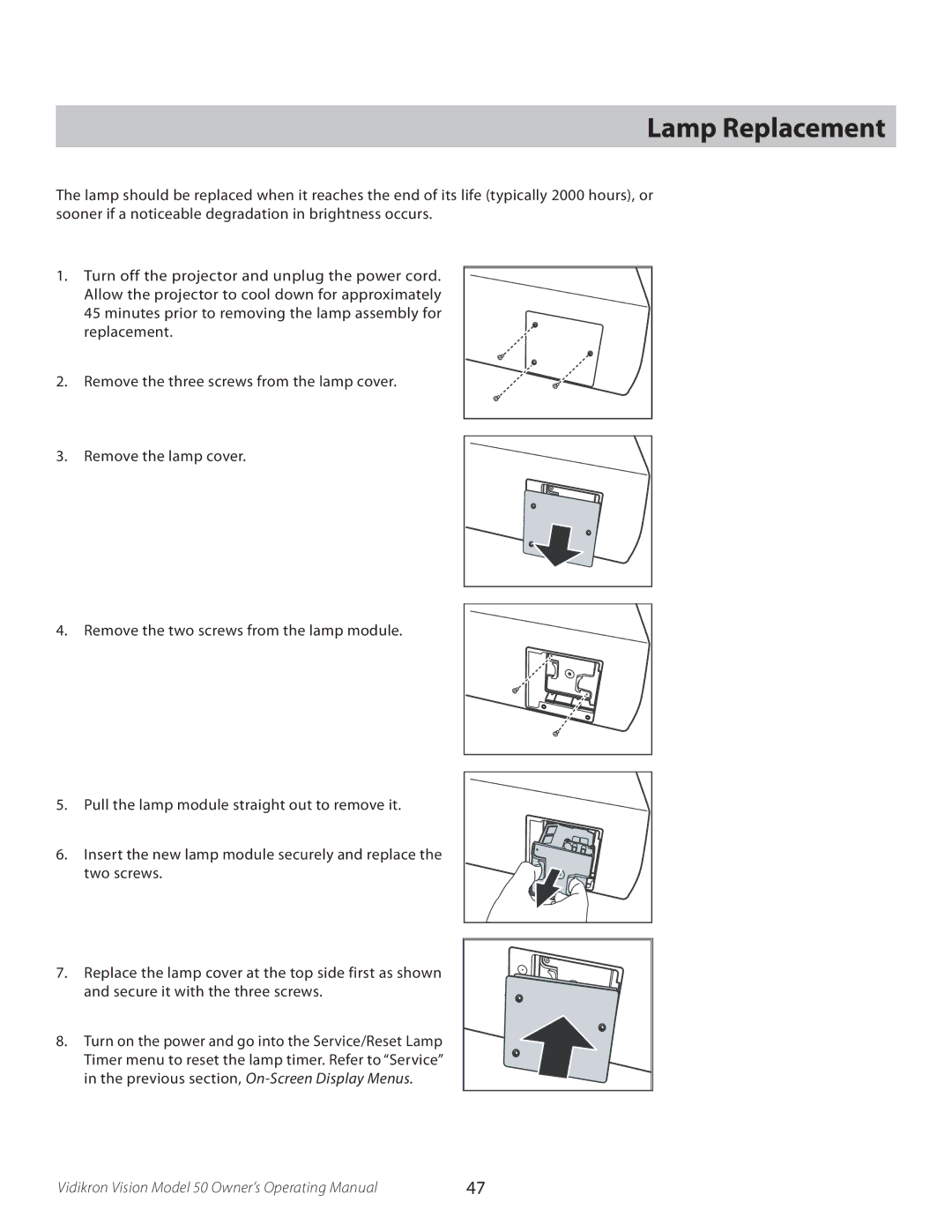 Vidikron VERSION 50 manual Lamp Replacement 