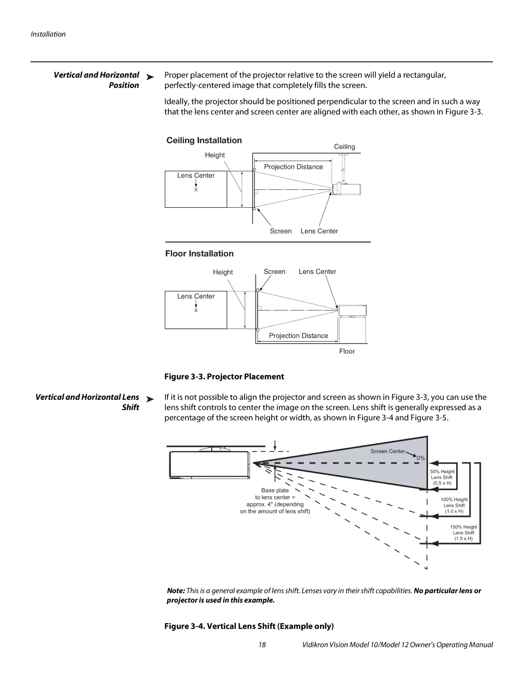 Vidikron Vision 12, Vision 10 manual Vertical and Horizontal 