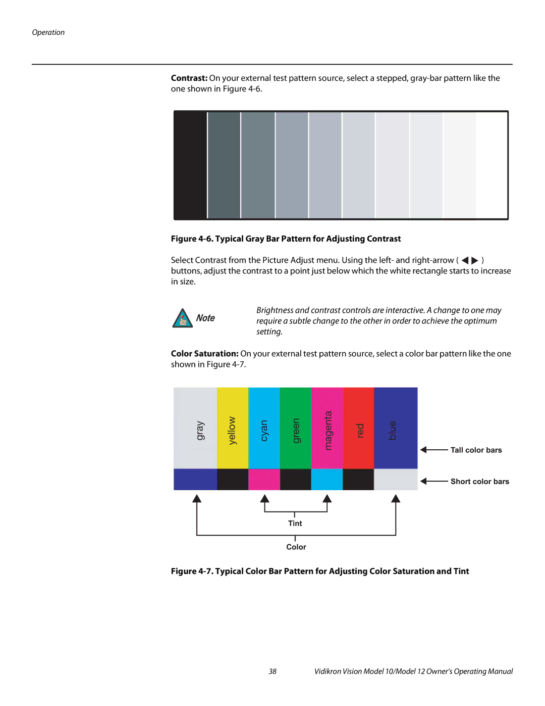 Vidikron Vision 12, Vision 10 manual Gray Yellow Cyan Green Magenta Red Blue 