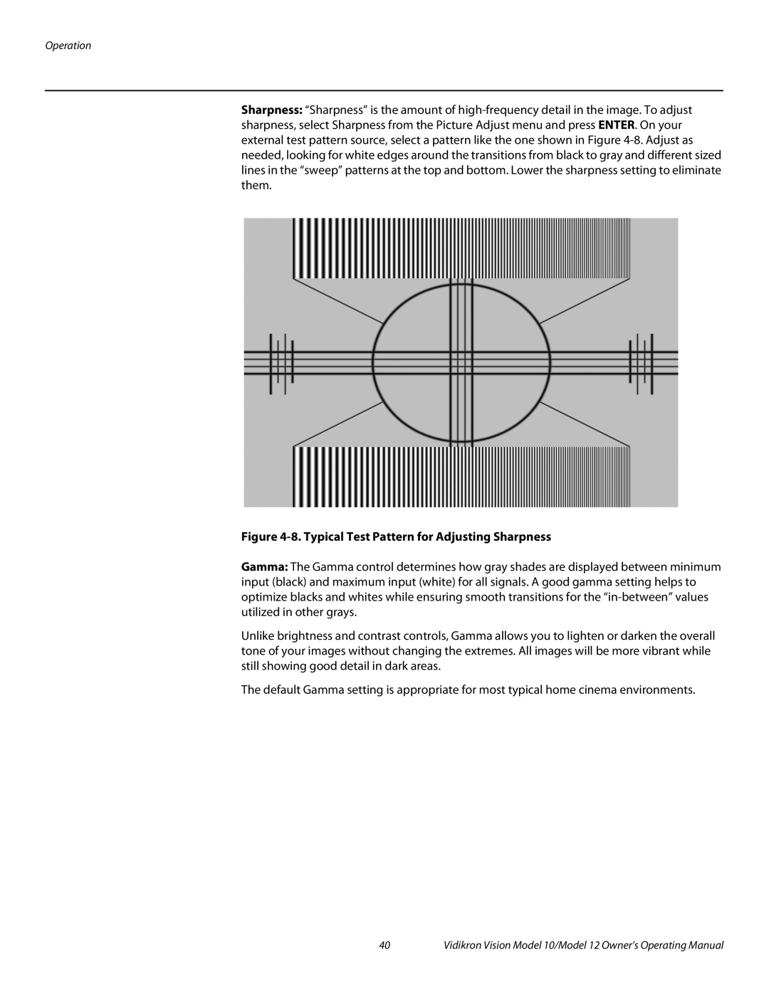 Vidikron Vision 12, Vision 10 manual Typical Test Pattern for Adjusting Sharpness 