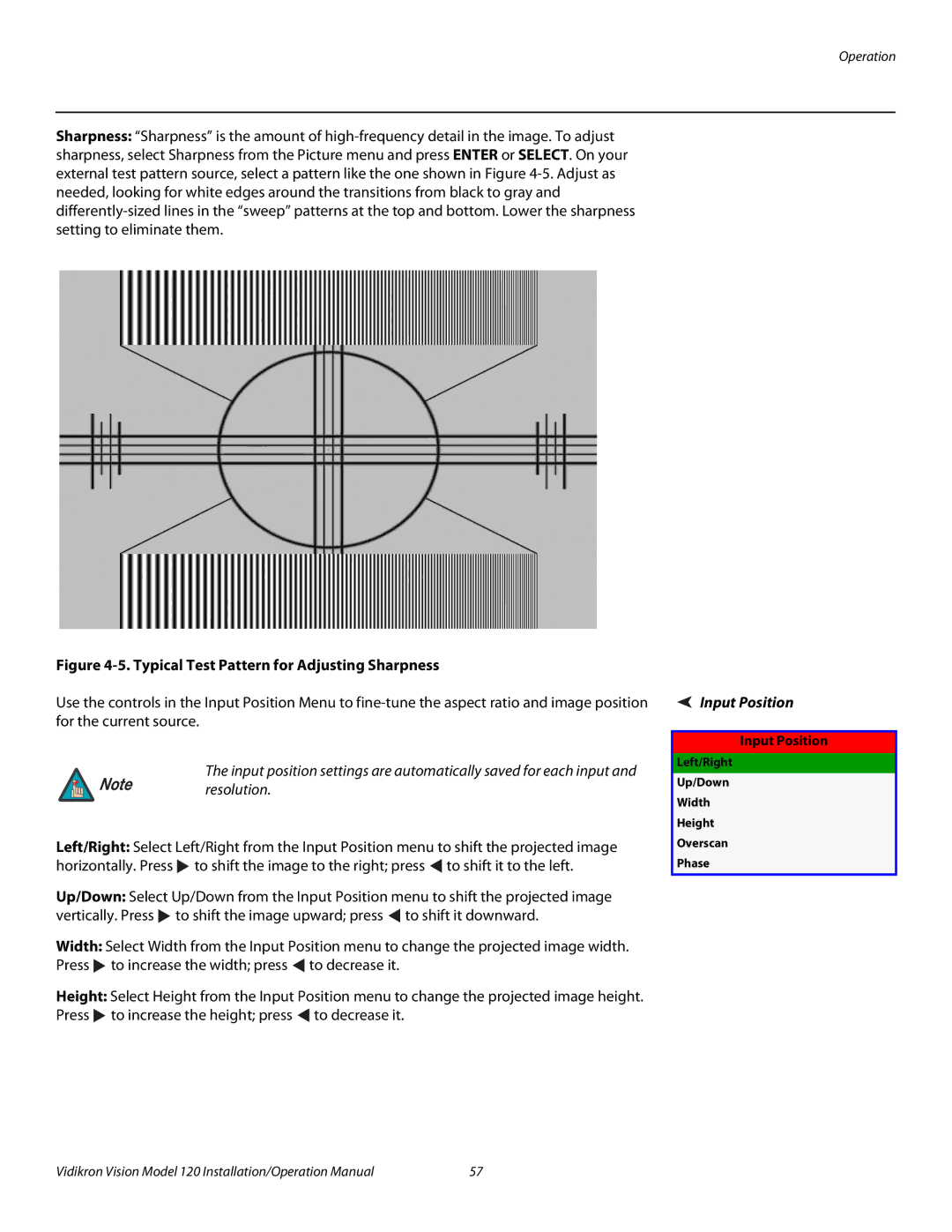 Vidikron Vision 120 operation manual Input Position 