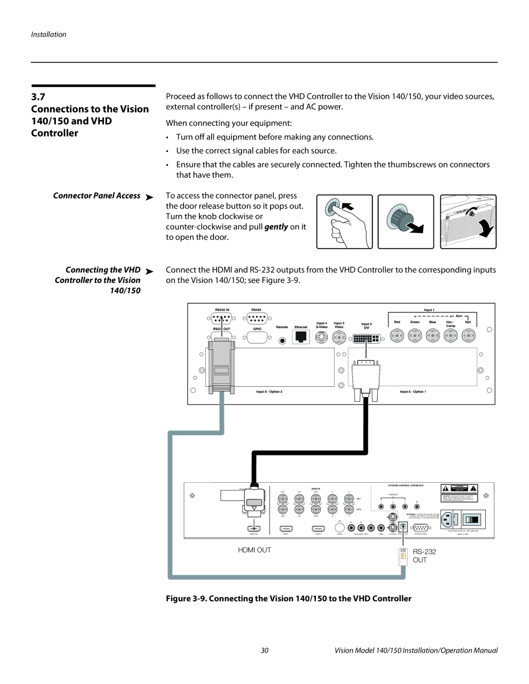 Vidikron Vision 150 operation manual Connections to the Vision 140/150 and VHD Controller, Connecting the VHD 