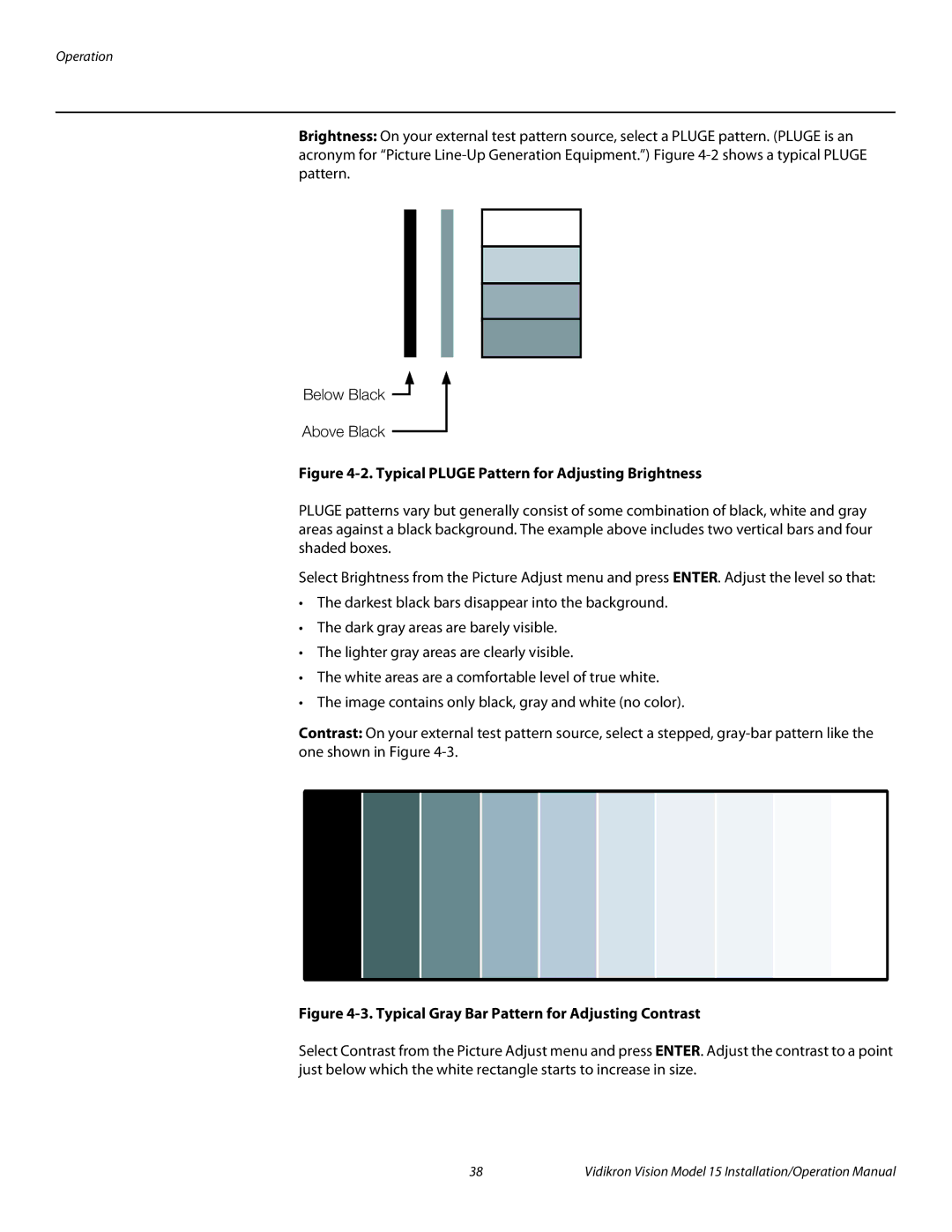 Vidikron Vision 15ET/CineWideTM operation manual Typical Pluge Pattern for Adjusting Brightness 