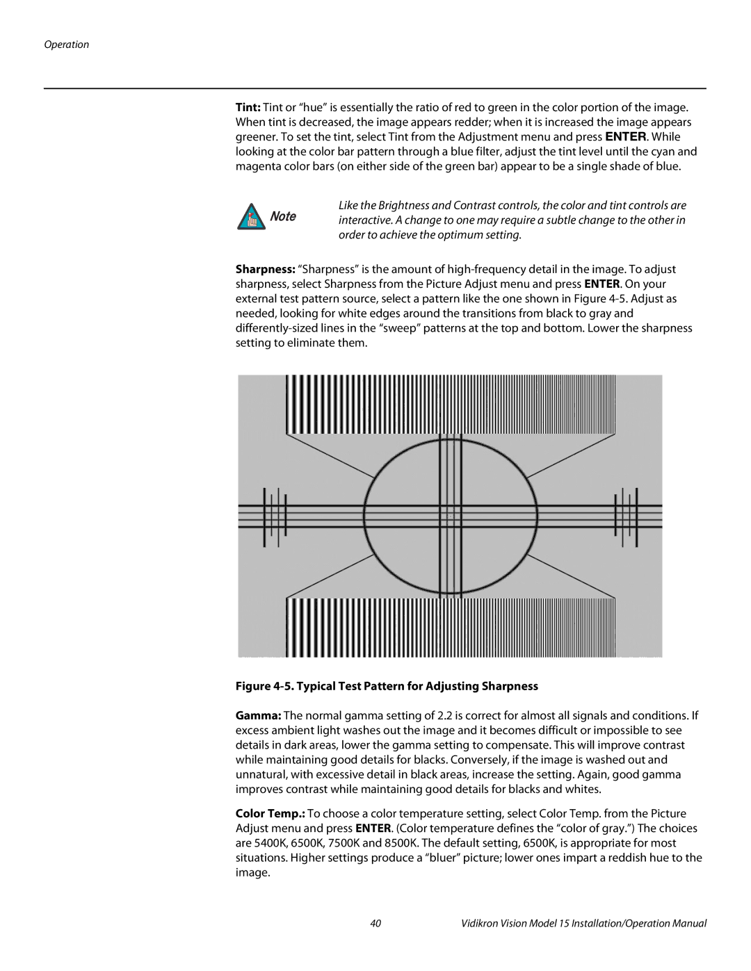 Vidikron Vision 15ET/CineWideTM operation manual Typical Test Pattern for Adjusting Sharpness 