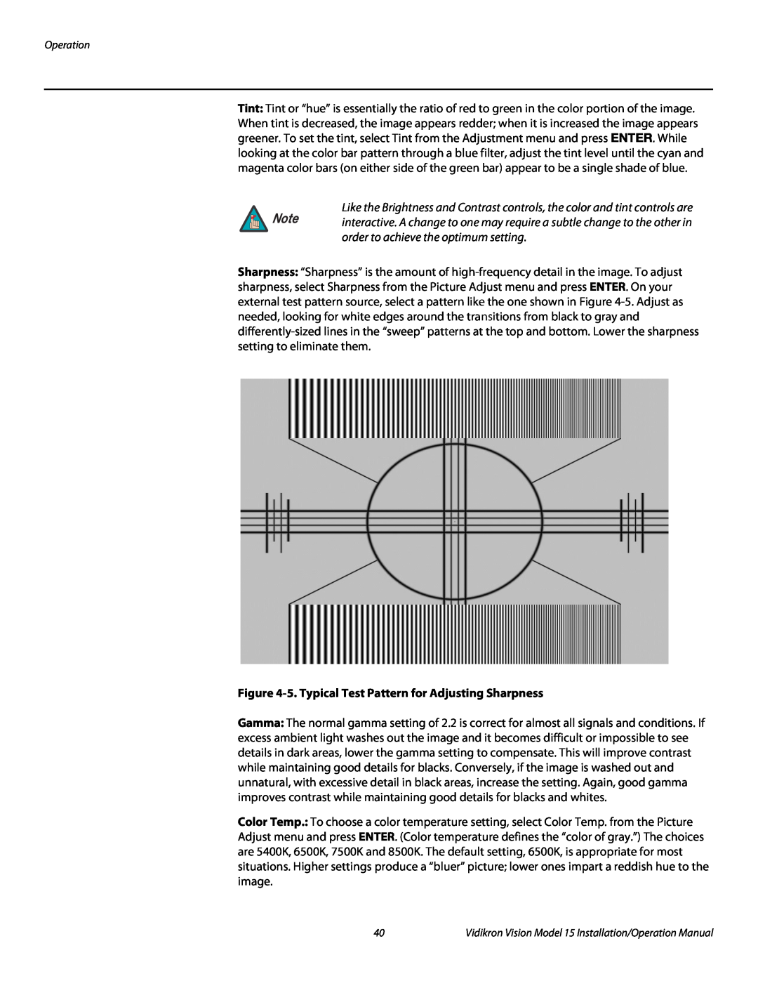 Vidikron Vision 15ET/CineWideTM operation manual 5. Typical Test Pattern for Adjusting Sharpness 