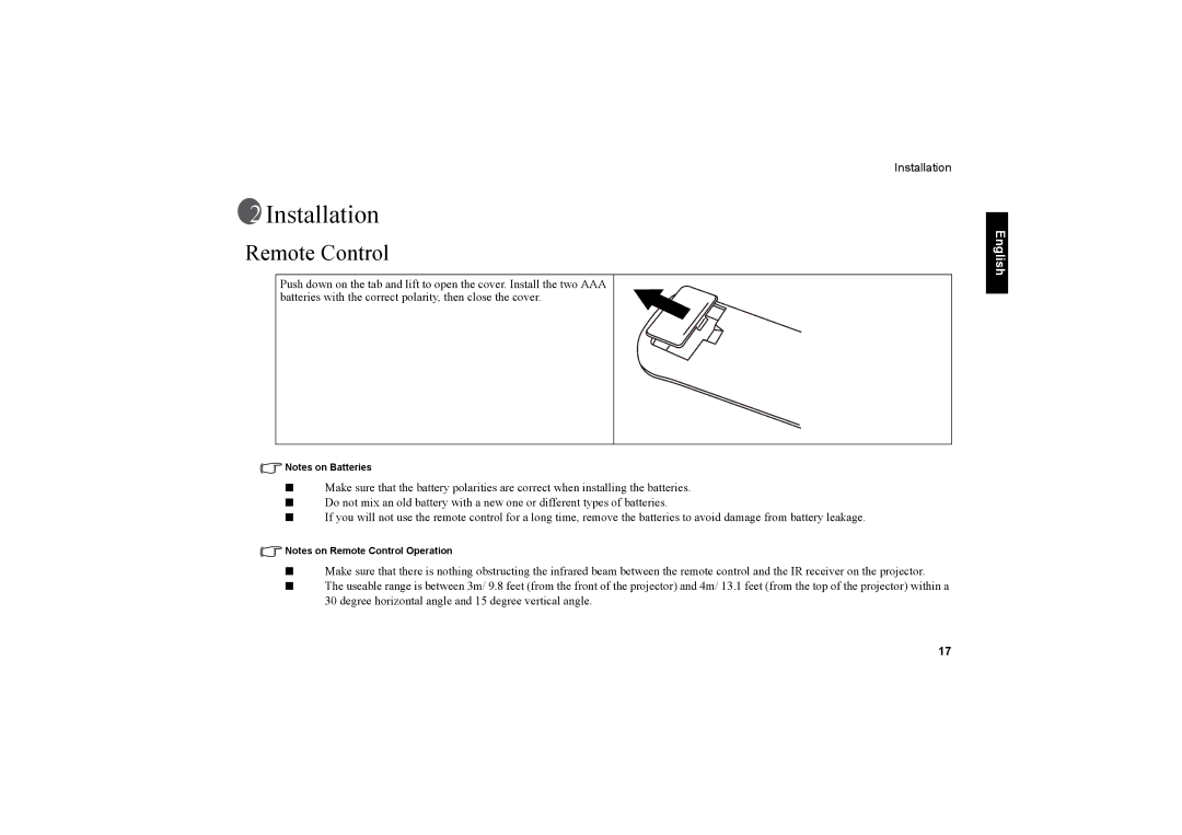 Vidikron Vision 20ET owner manual Installation, Remote Control 