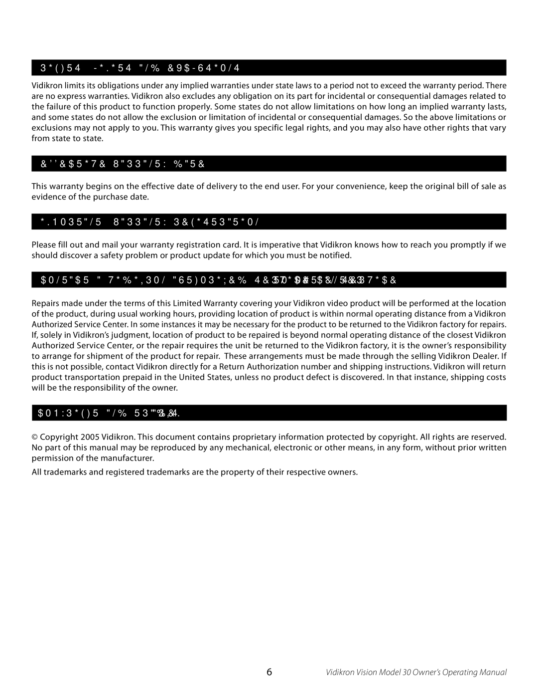 Vidikron Vision 30 manual RIGHTS, Limits and Exclusions 