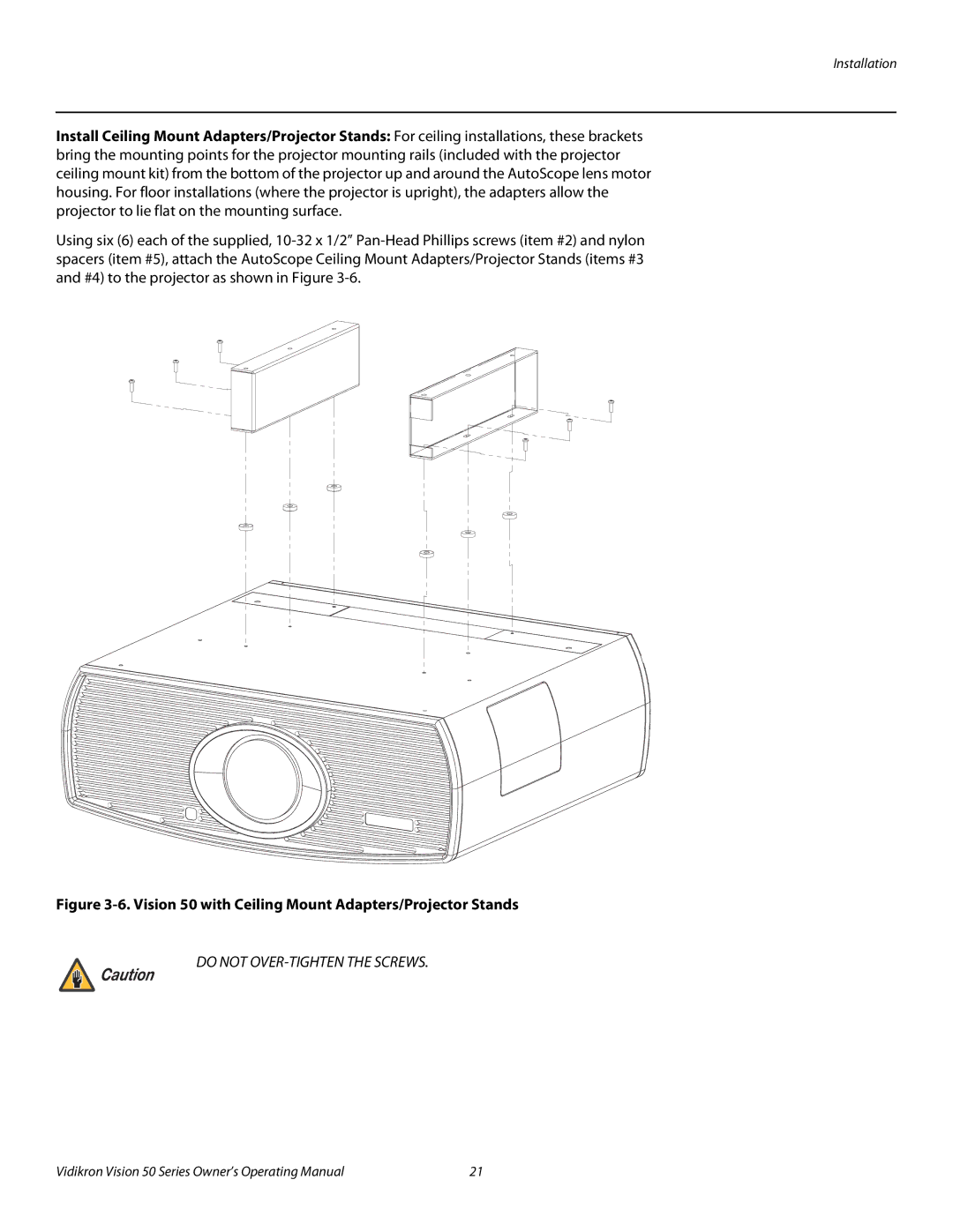 Vidikron manual Vision 50 with Ceiling Mount Adapters/Projector Stands 