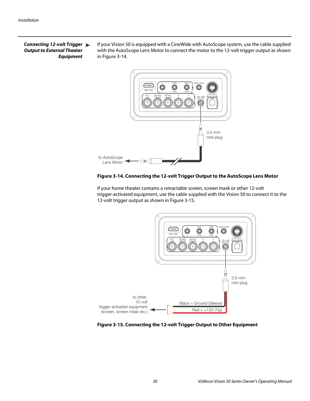 Vidikron Vision 50 manual Connecting the 12-volt Trigger Output to Other Equipment 