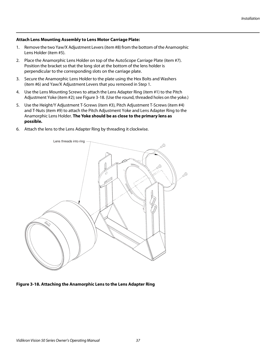 Vidikron Vision 50 manual Attach Lens Mounting Assembly to Lens Motor Carriage Plate 