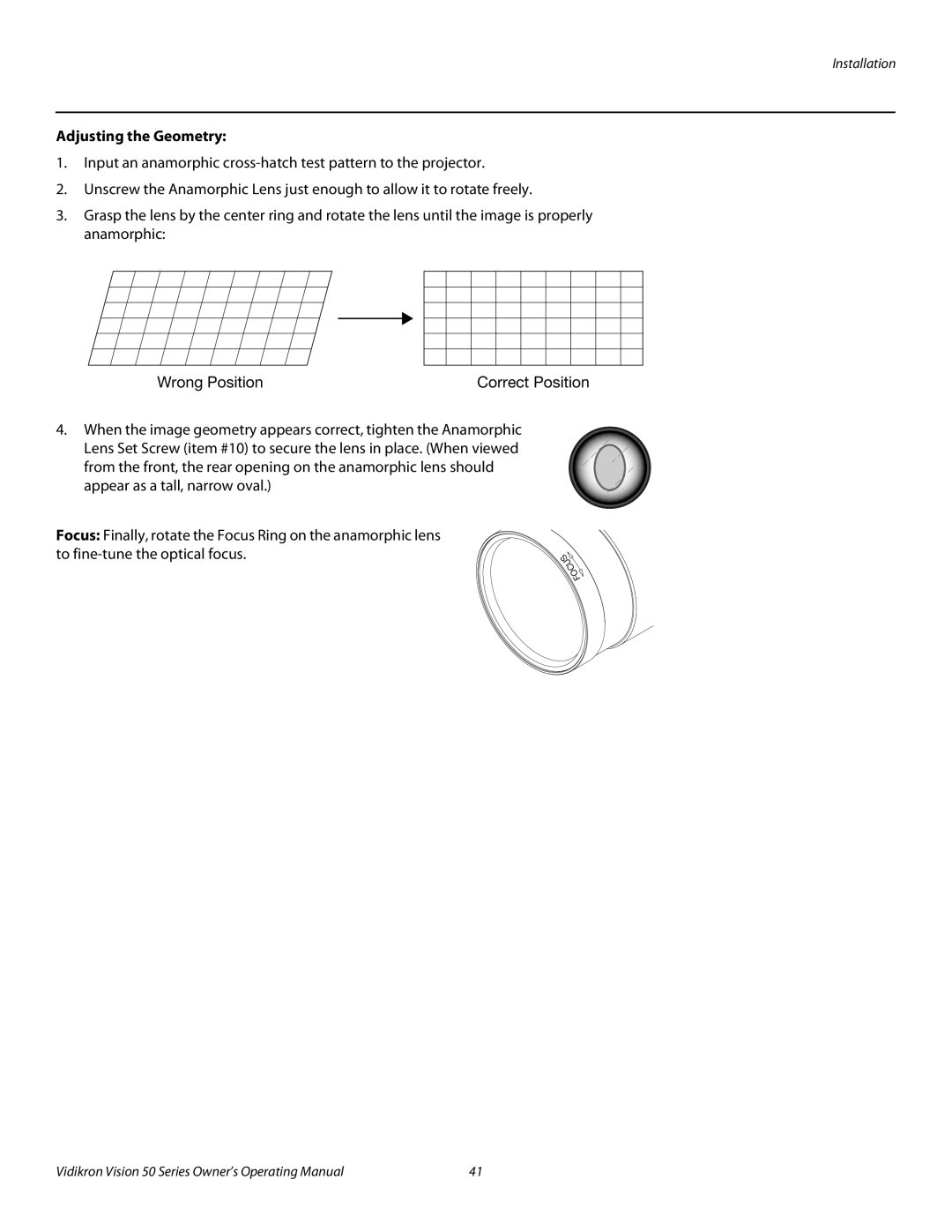 Vidikron Vision 50 manual Adjusting the Geometry 