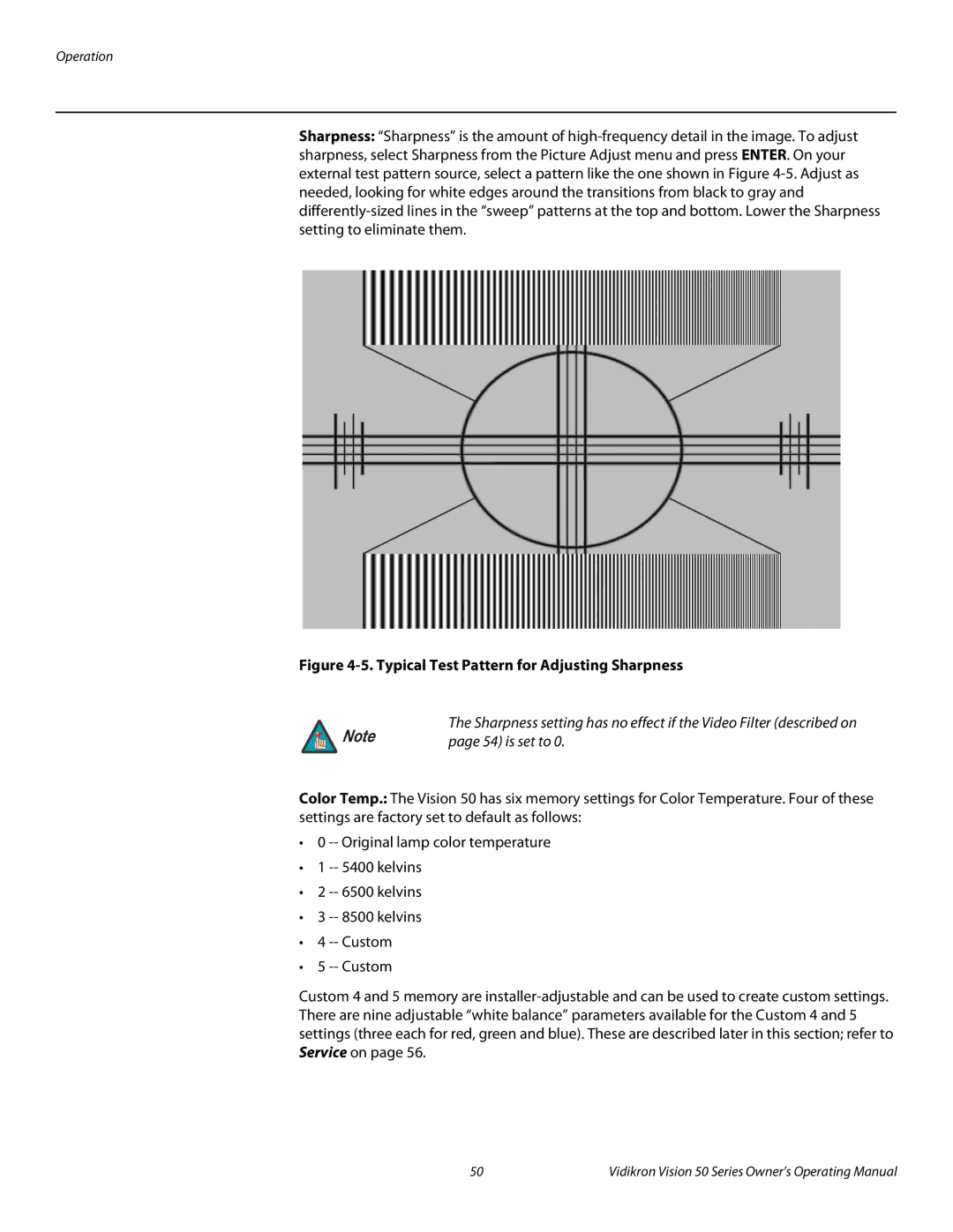 Vidikron Vision 50 manual Typical Test Pattern for Adjusting Sharpness 