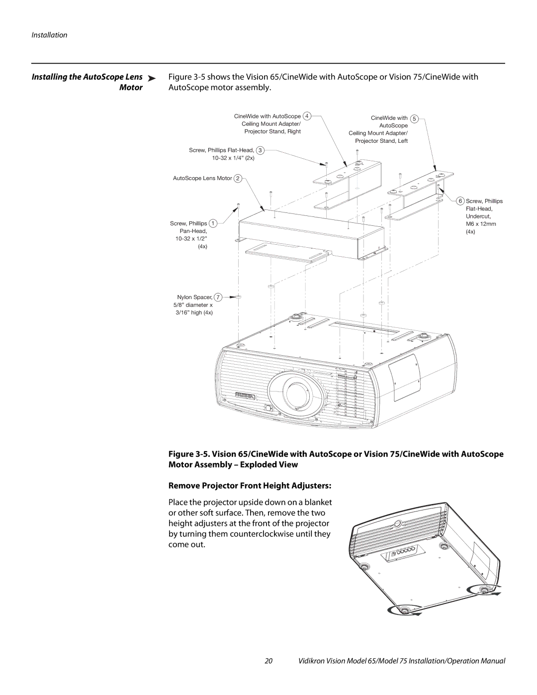 Vidikron Vision 65, Vision 75 operation manual Motor, AutoScope motor assembly 