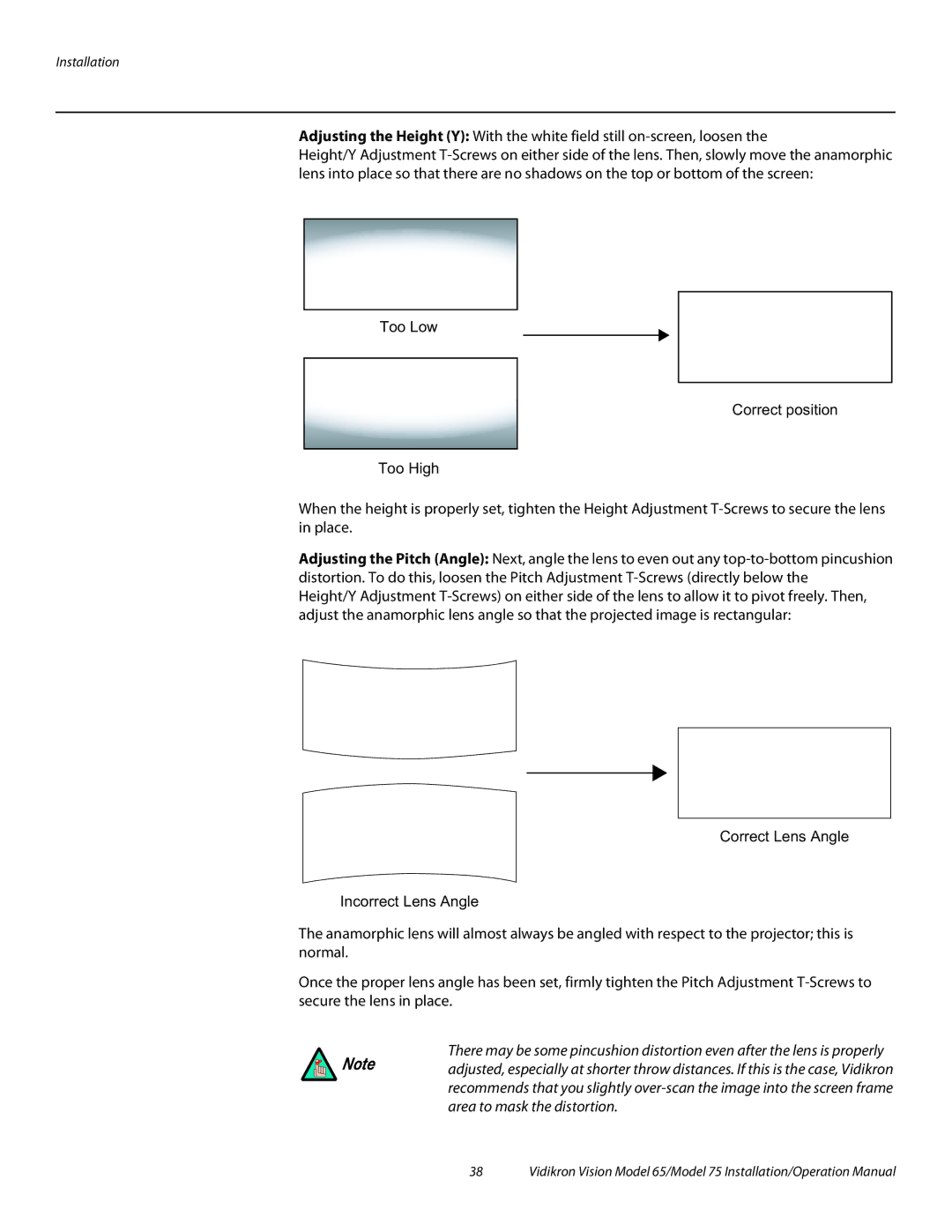 Vidikron Vision 65, Vision 75 operation manual Installation 