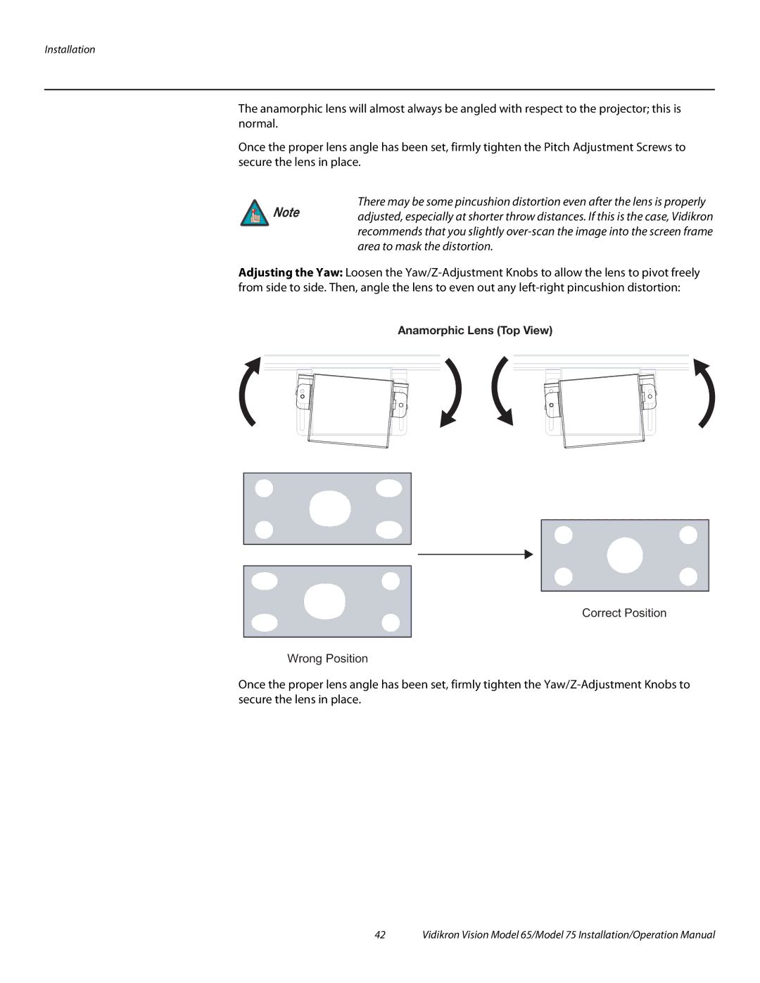 Vidikron Vision 65, Vision 75 operation manual Anamorphic Lens Top View 