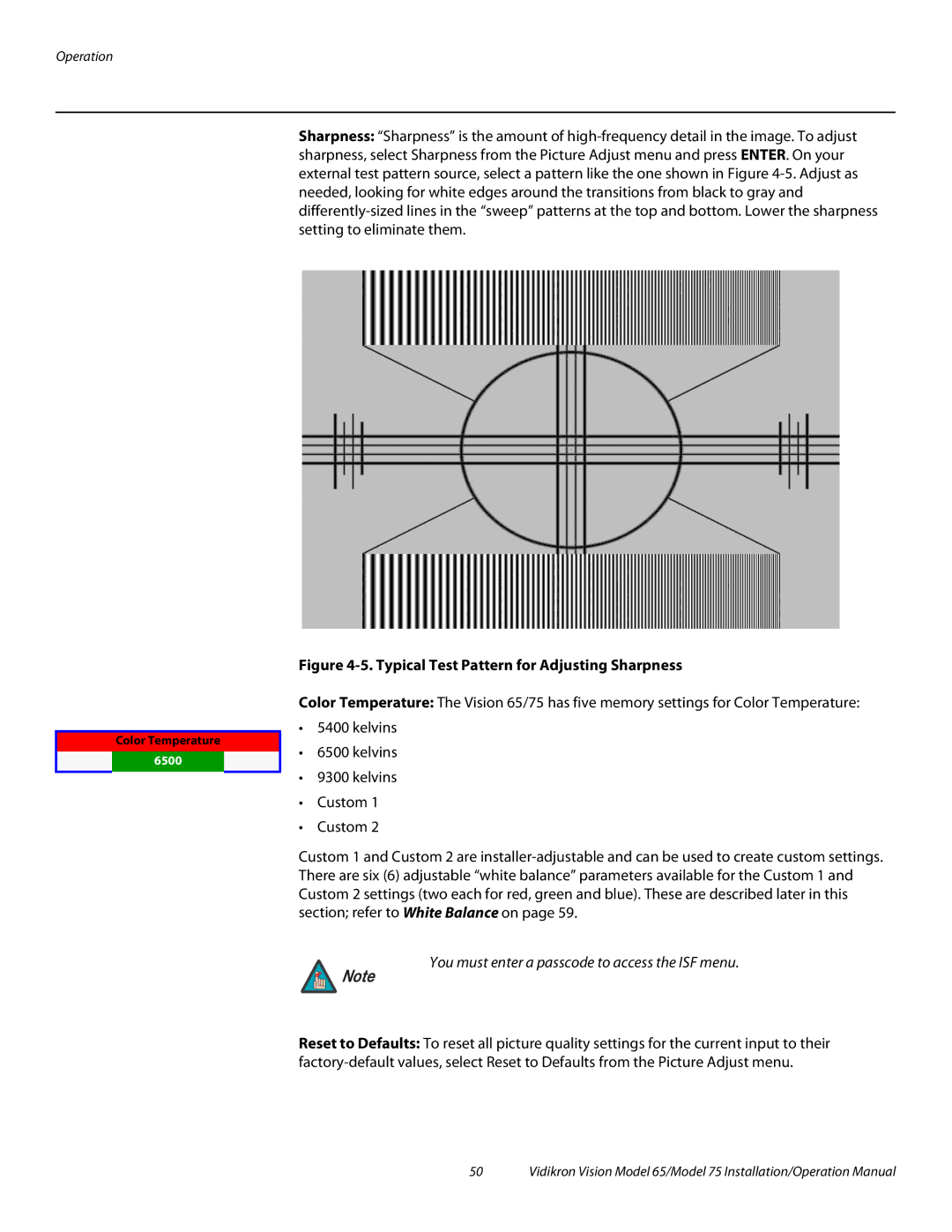 Vidikron Vision 65, Vision 75 operation manual Typical Test Pattern for Adjusting Sharpness 