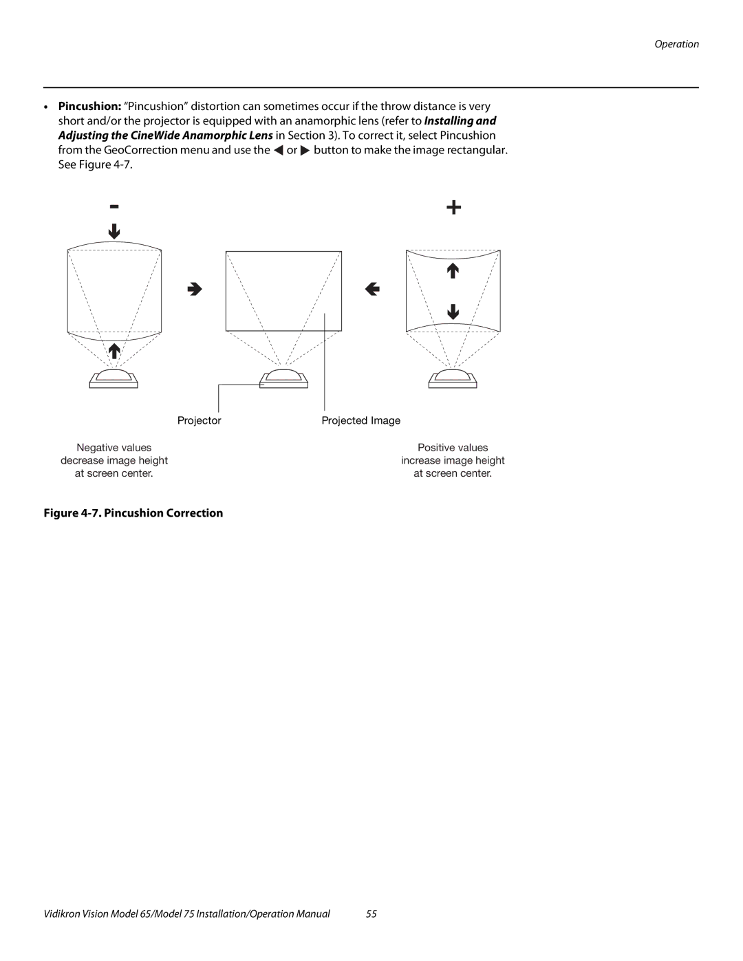 Vidikron Vision 75, Vision 65 operation manual Pincushion Correction 