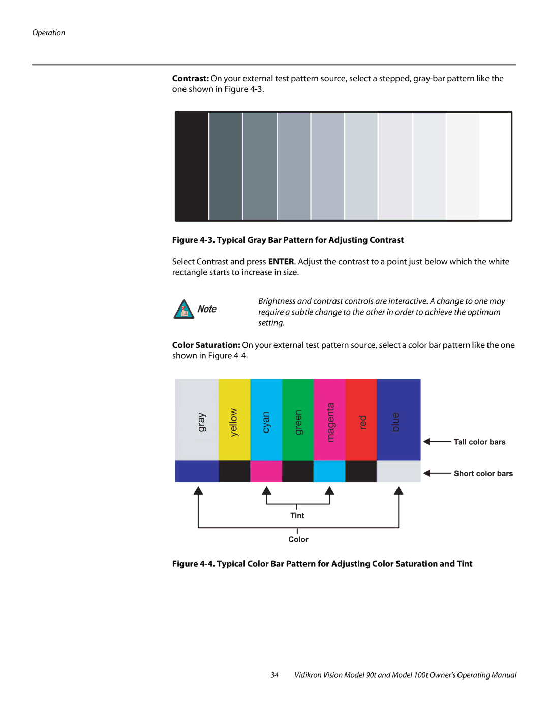 Vidikron Vision 90t, Vision 100t manual Gray Yellow Cyan Green Magenta Red Blue 