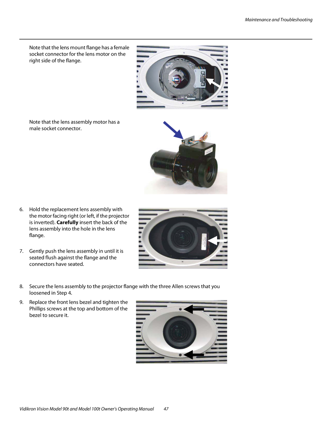 Vidikron Vision 100t, Vision 90t manual Maintenance and Troubleshooting 