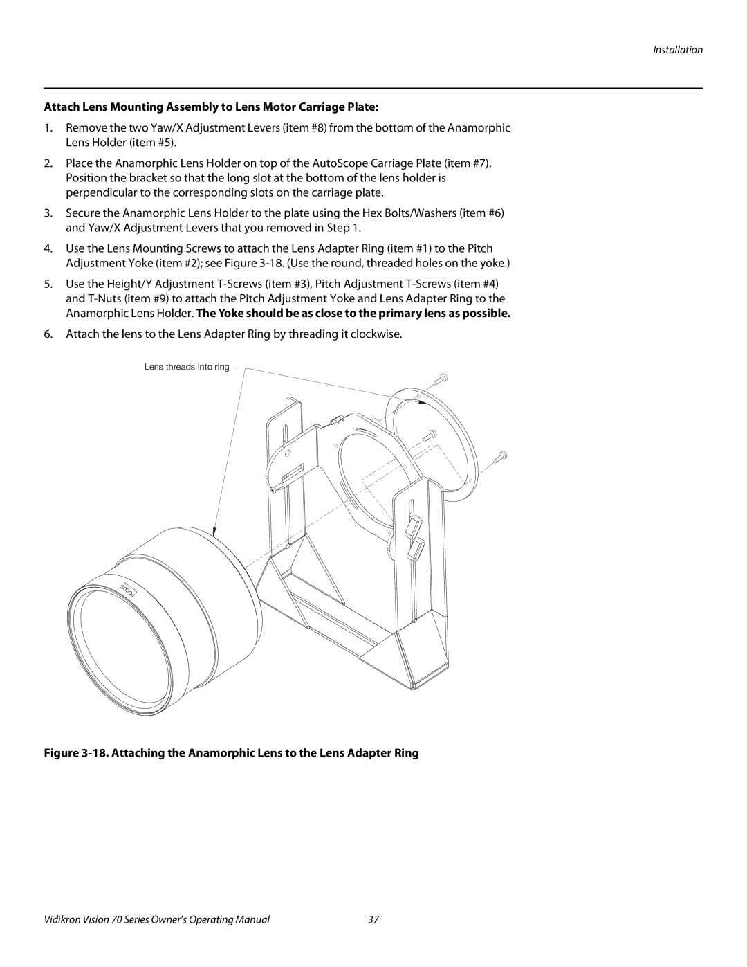 Vidikron vision70 manual Attach Lens Mounting Assembly to Lens Motor Carriage Plate 