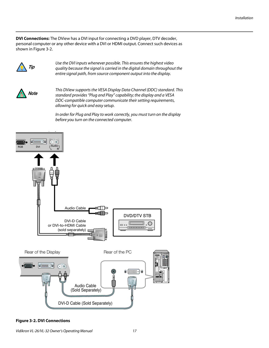 Vidikron VL-26HD, VL-32HD manual DVI Connections 