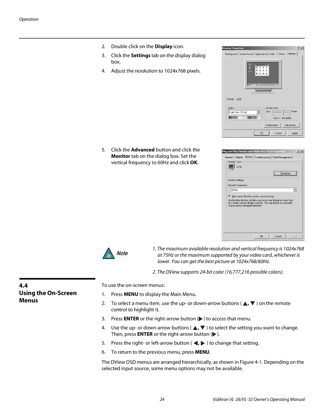 Vidikron VL-32HD, VL-26HD manual Using the On-Screen Menus 