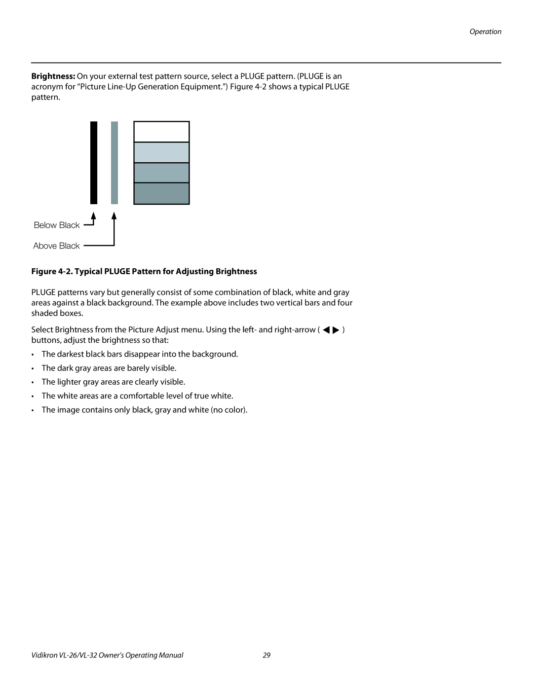 Vidikron VL-26HD, VL-32HD manual Typical Pluge Pattern for Adjusting Brightness 