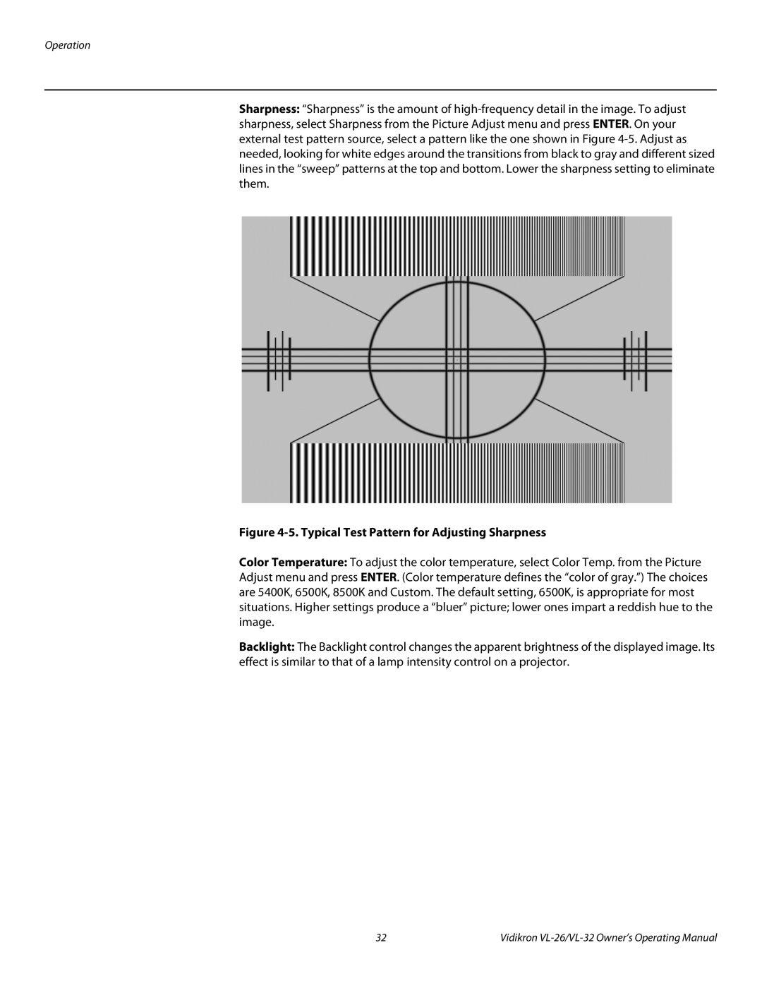 Vidikron VL-32HD, VL-26HD manual Typical Test Pattern for Adjusting Sharpness 