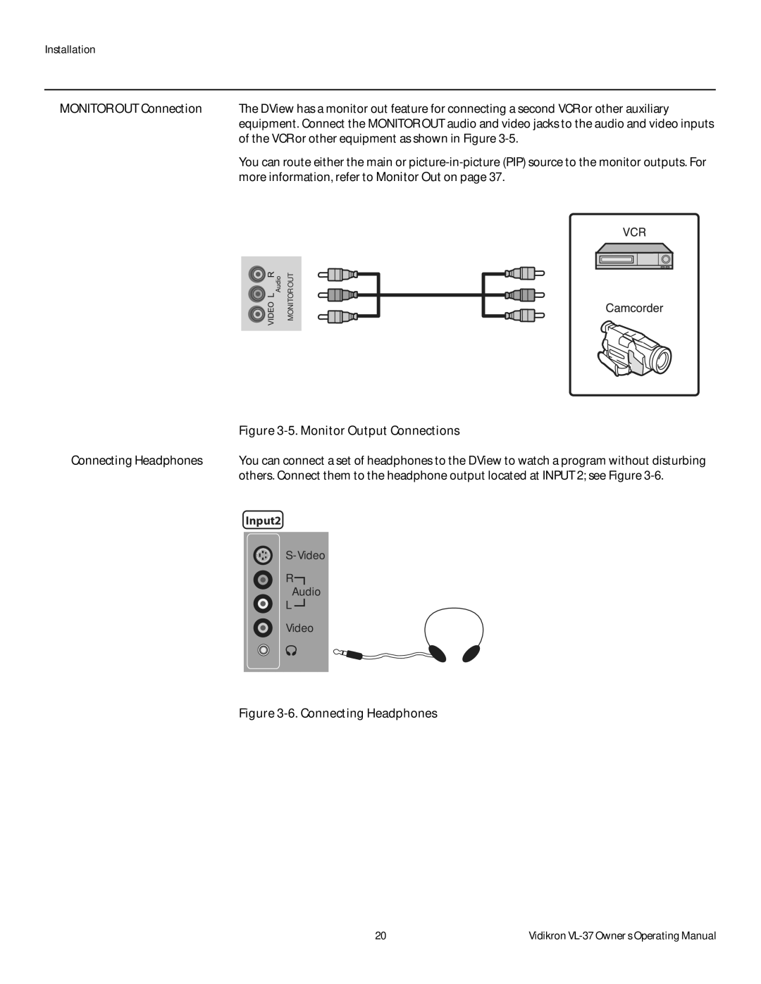 Vidikron VL-37 manual Monitor Output Connections 