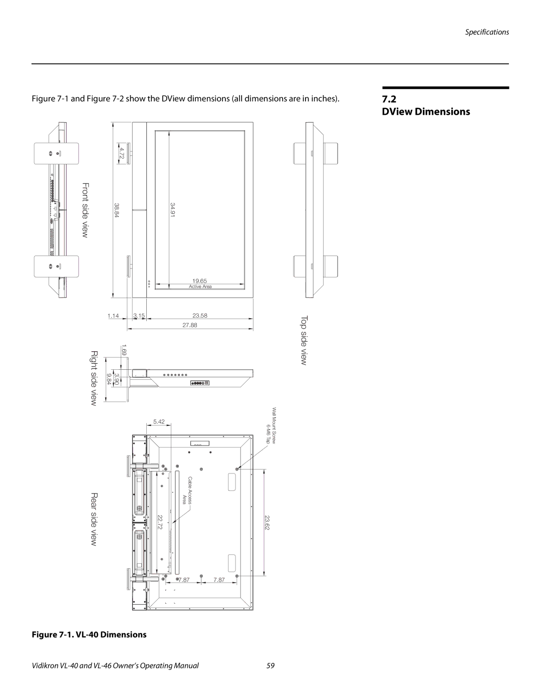 Vidikron manual DView Dimensions, VL-40 Dimensions 