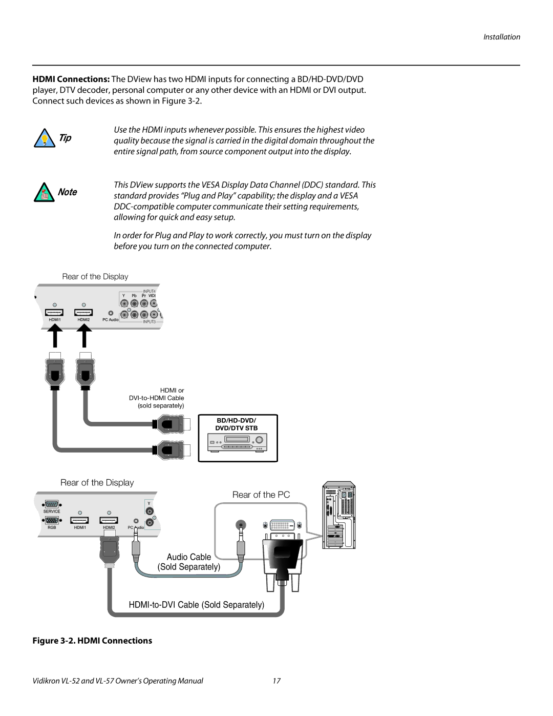 Vidikron VL-57, VL-52 manual Hdmi Connections 