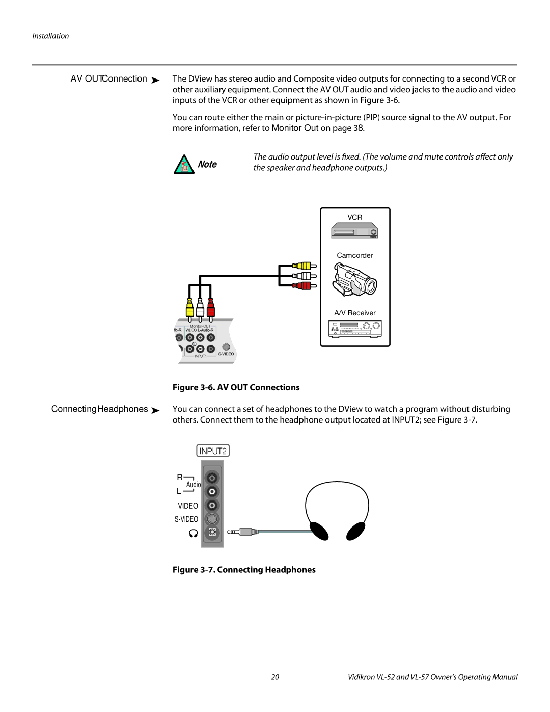 Vidikron VL-52, VL-57 manual AV OUT Connections 