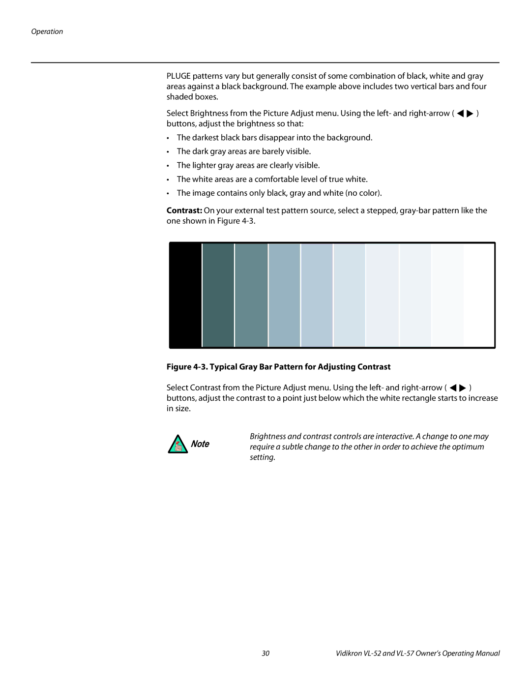 Vidikron VL-52, VL-57 manual Typical Gray Bar Pattern for Adjusting Contrast 