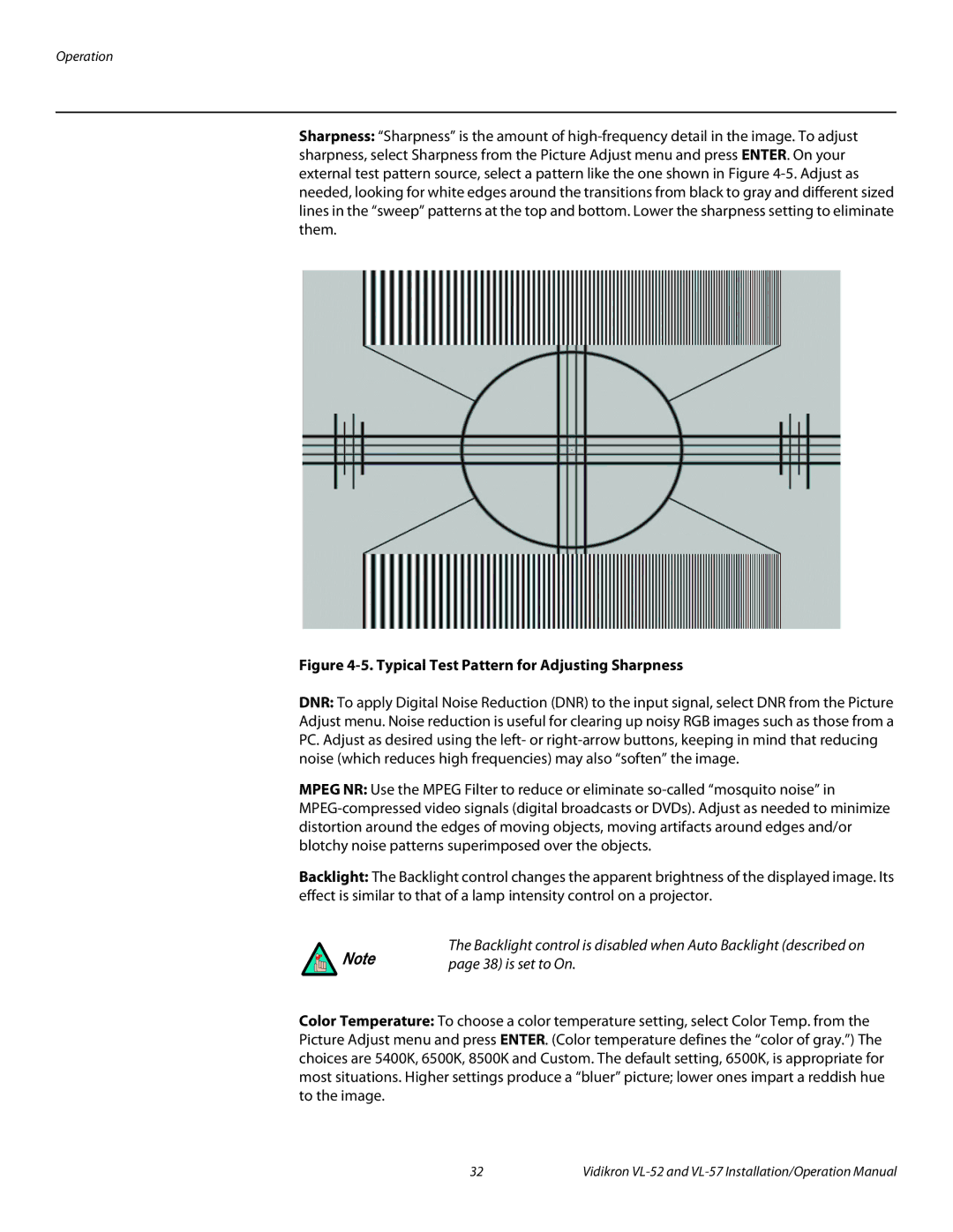 Vidikron VL 52 operation manual Typical Test Pattern for Adjusting Sharpness 