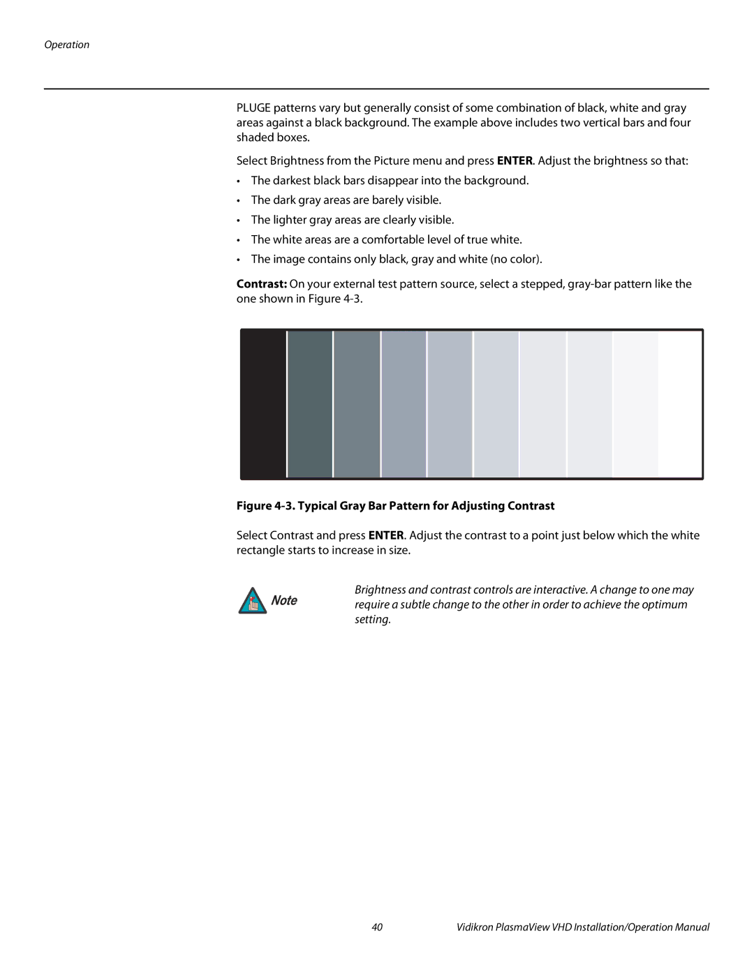 Vidikron VP-6500VHDA, VP-5000VHDA, VP-103VHD operation manual Typical Gray Bar Pattern for Adjusting Contrast 