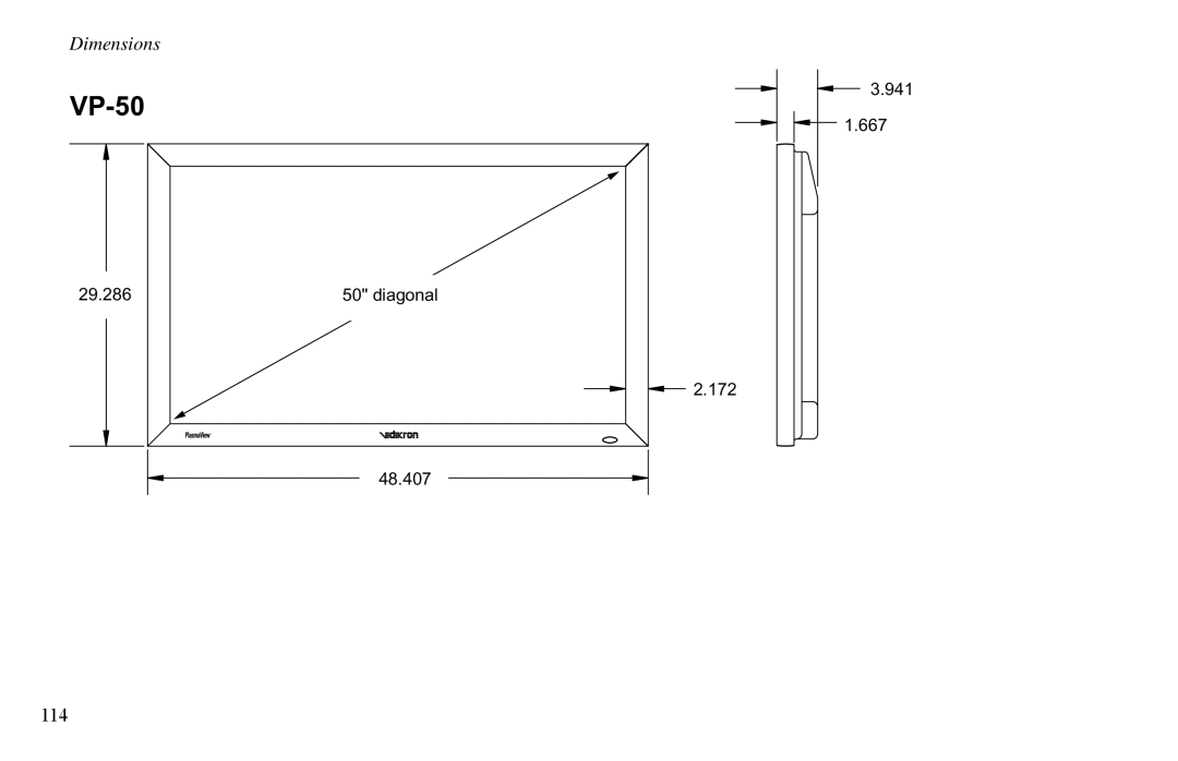 Vidikron VP-60, VP-42HD, VP-50 owner manual Dimensions, 114 