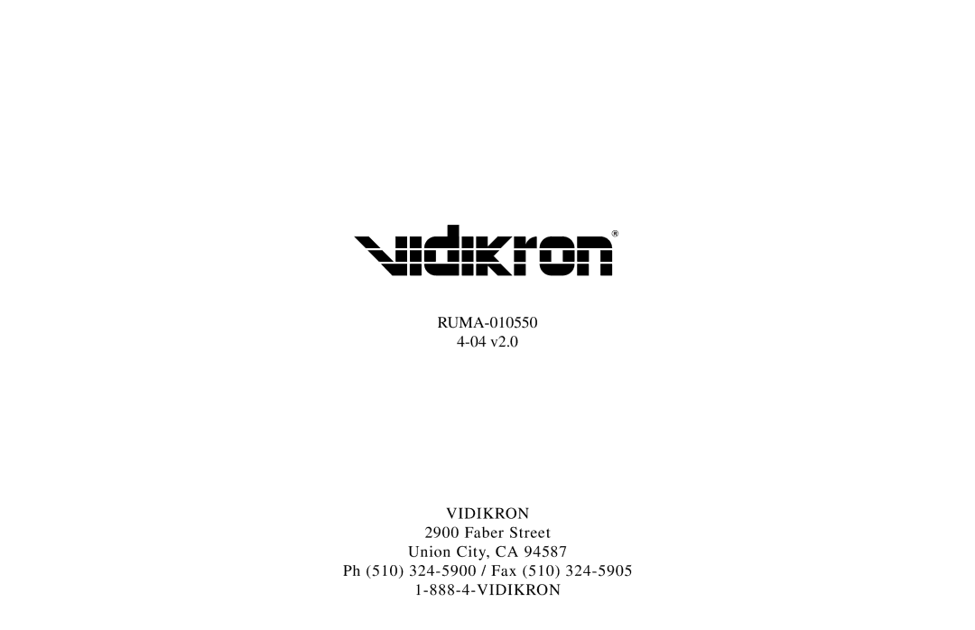 Vidikron VP-42HD, VP-60, VP-50 owner manual RUMA-010550 