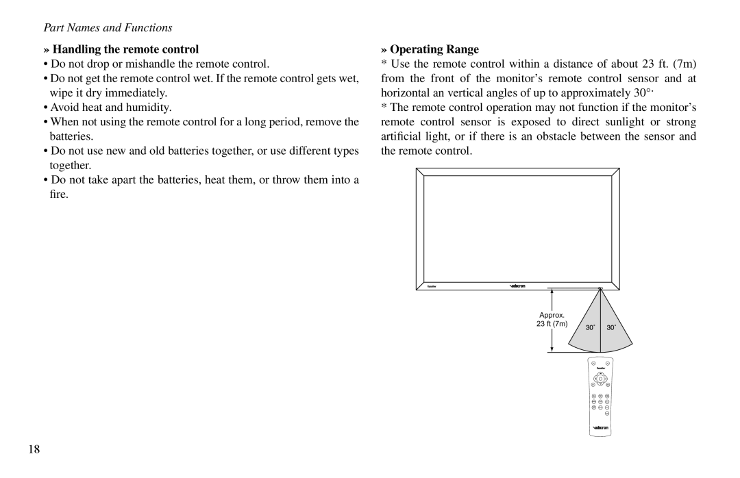 Vidikron VP-60, VP-42HD, VP-50 owner manual » Handling the remote control, » Operating Range 