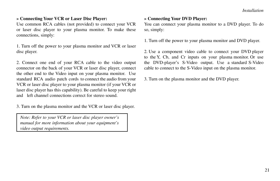 Vidikron VP-50, VP-60, VP-42HD owner manual » Connecting Your VCR or Laser Disc Player, » Connecting Your DVD Player 