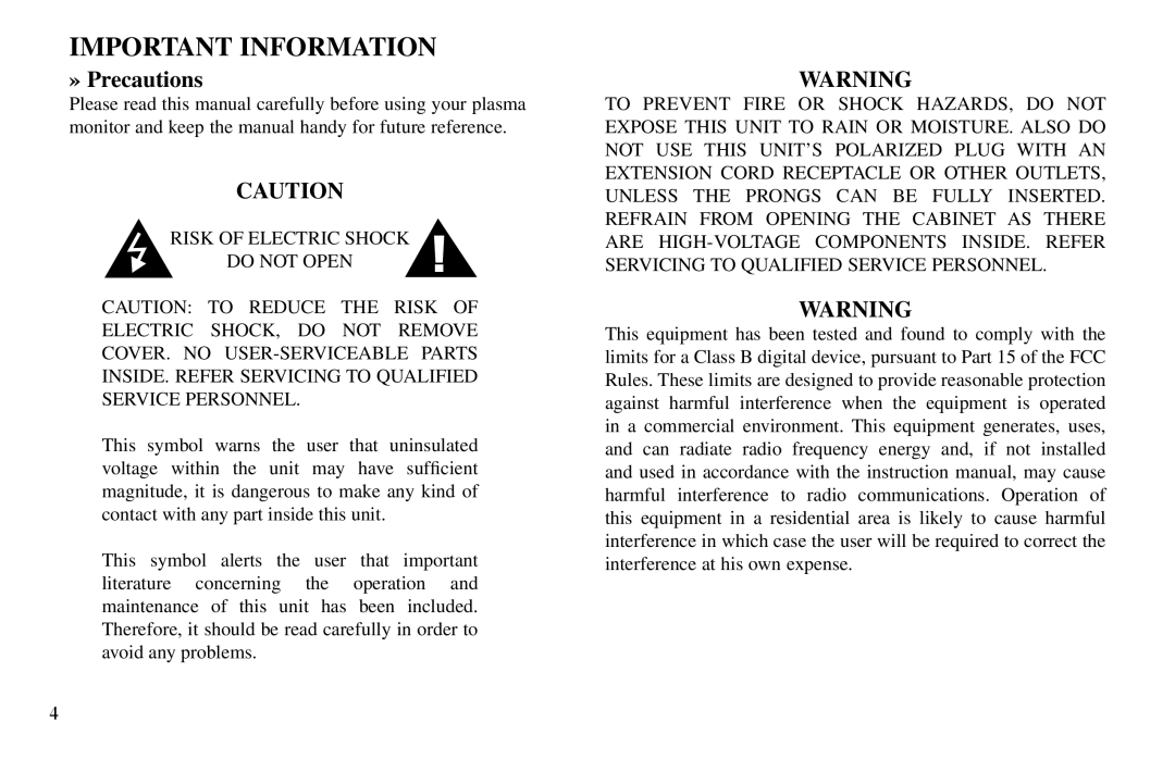 Vidikron VP-42HD, VP-60, VP-50 owner manual Important Information, » Precautions 