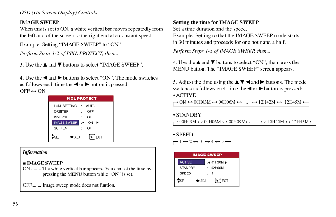 Vidikron VP-42HD, VP-60, VP-50 owner manual Example Setting Image Sweep to on, Perform Steps 1-3 of Image SWEEP, then 