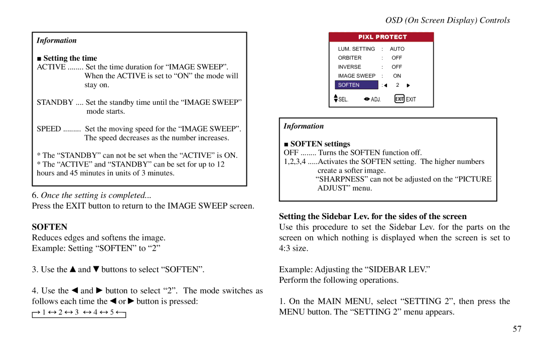 Vidikron VP-50, VP-60, VP-42HD Press the Exit button to return to the Image Sweep screen, Speed, Soften settings 