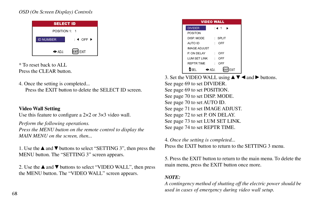 Vidikron VP-42HD, VP-60, VP-50 owner manual Video Wall Setting, Use this feature to configure a 2×2 or 3×3 video wall 