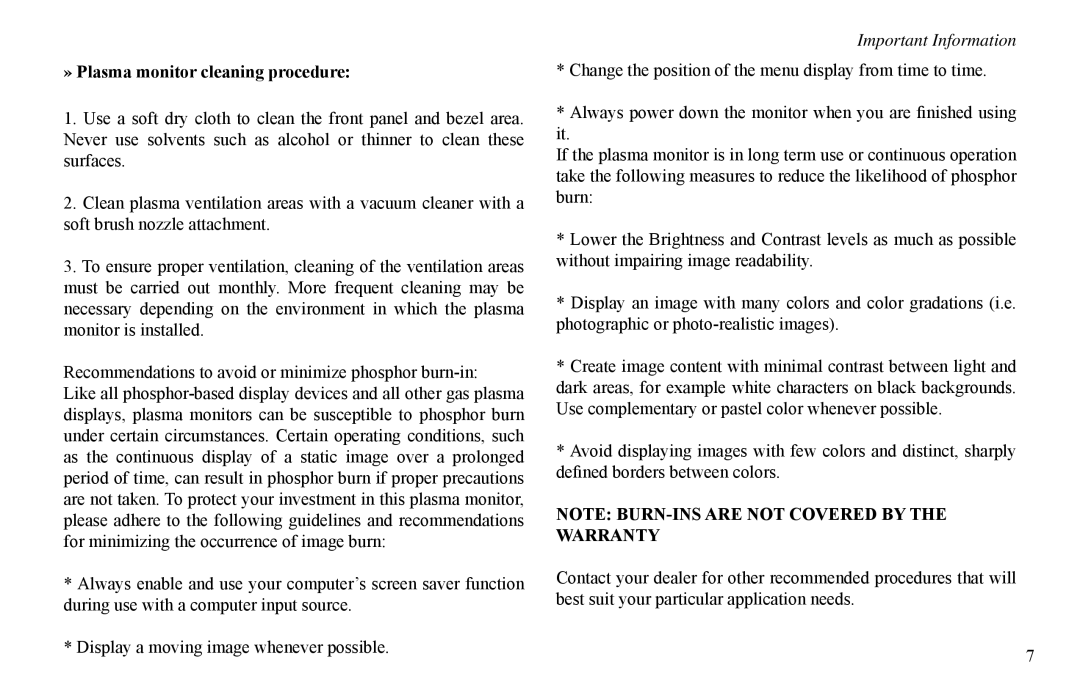 Vidikron VP-60, VP-42HD, VP-50 owner manual » Plasma monitor cleaning procedure 