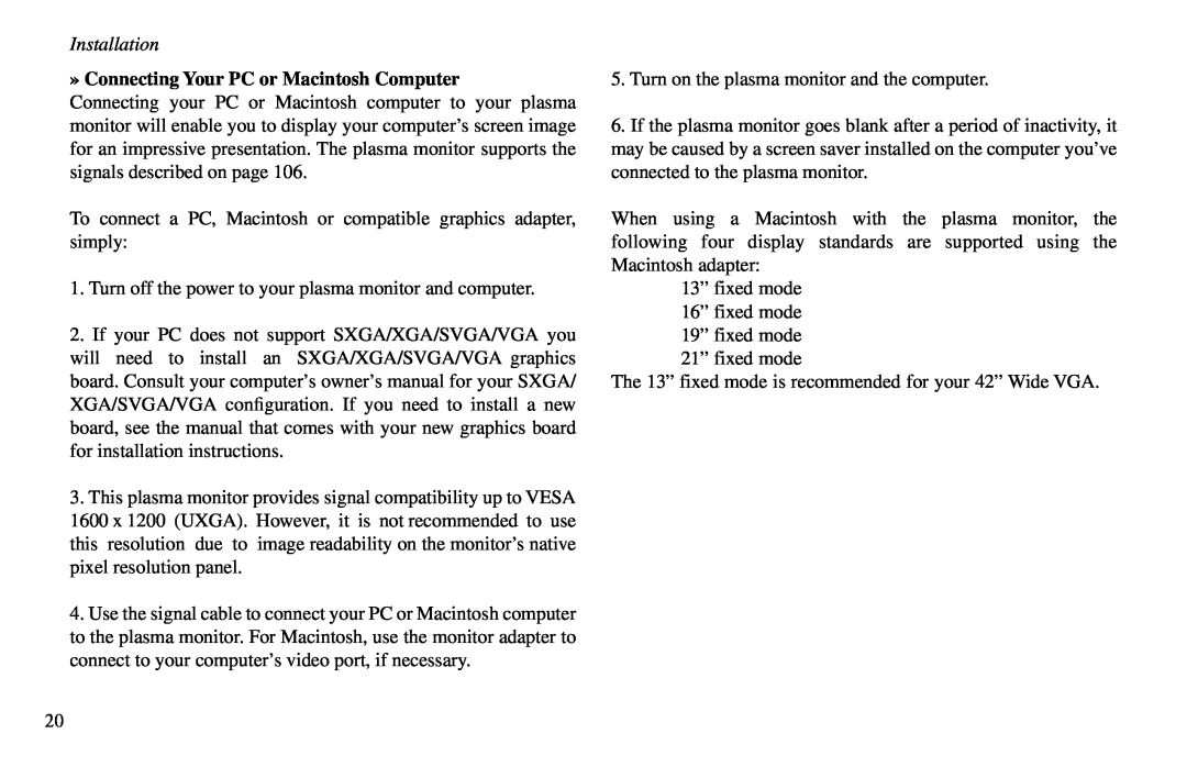 Vidikron VP-42HD, VP-60, VP-50 owner manual Installation, » Connecting Your PC or Macintosh Computer 