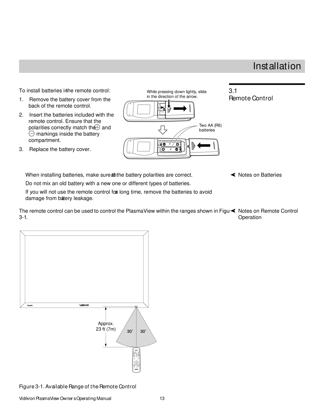 Vidikron VP-6000a, VP-4200a, VP-5000a manual 3Installation, Remote Control, Operation, Approx 23 ft 7m 