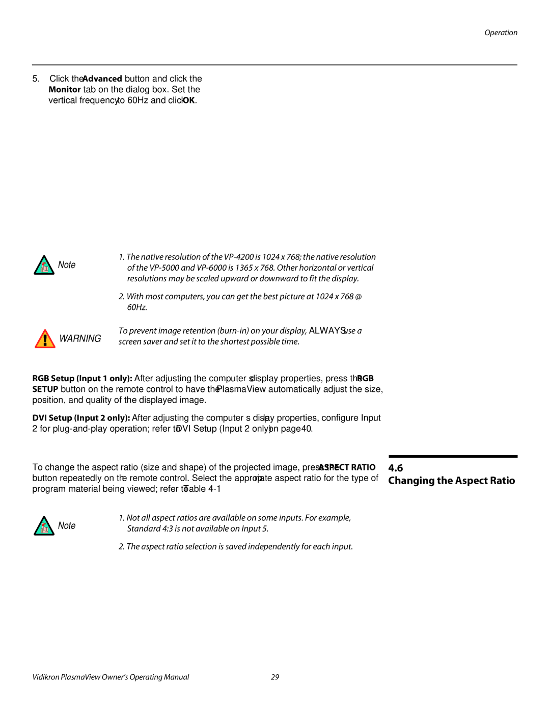 Vidikron VP-4200a, VP-6000a, VP-5000a manual Changing the Aspect Ratio 